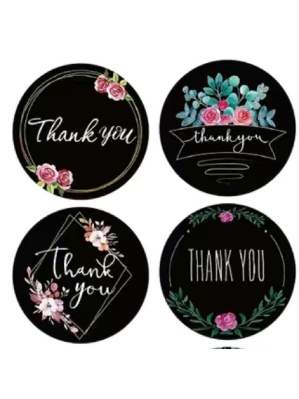 500 Roll Black Floral Thank You Stickers PRICE IS FIRM - Picture 2 of 3